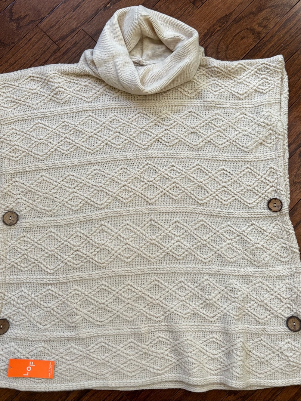LOF Cream Cable Knit Cowl Neck Poncho NWT